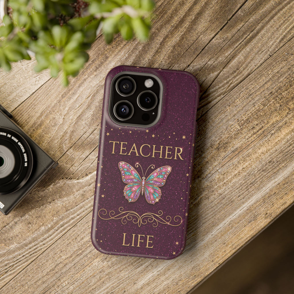 Teacher Life Glitter Butterfly Phone Case — Wireless Charging Cover