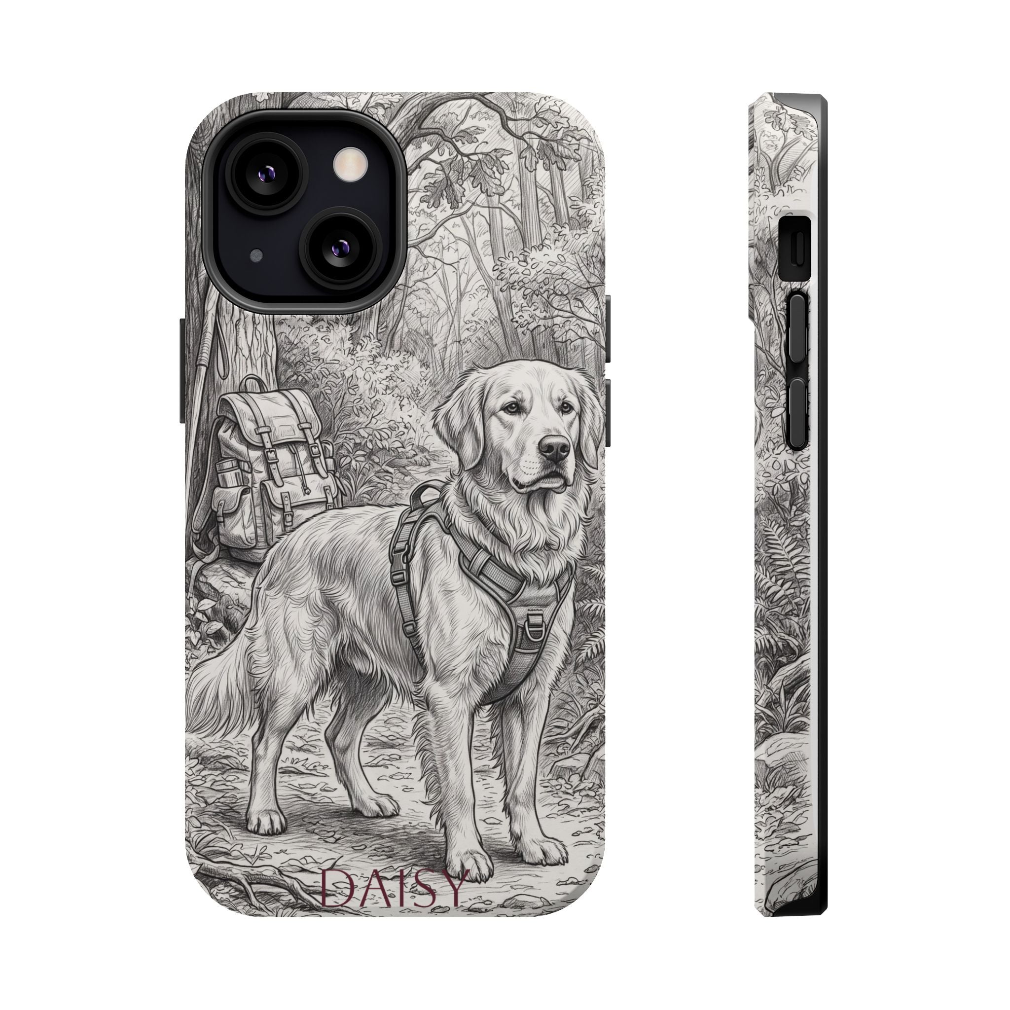 Personalized Golden Retriever Woodland Trail Phone Case — Wireless Charging Cover