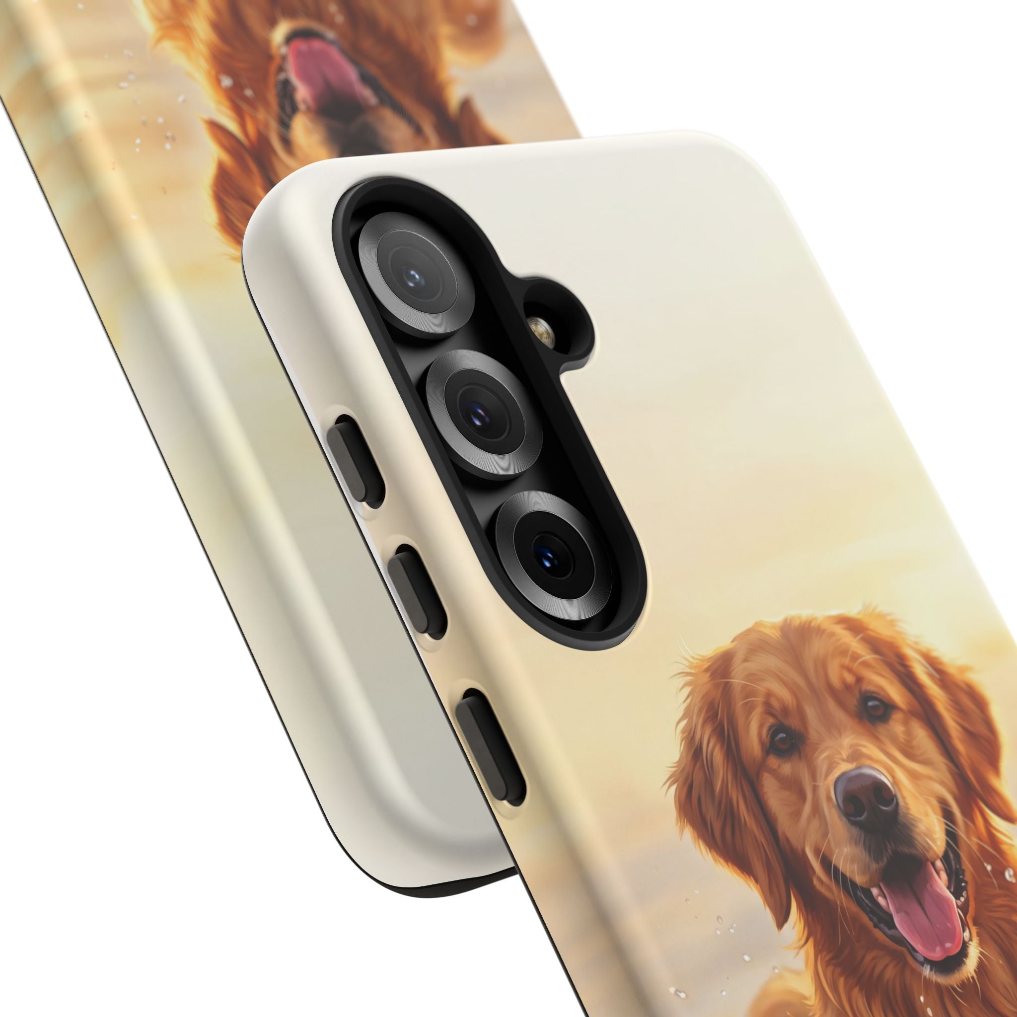 Golden Retriever Splashing in Water Phone Case | Joyful Dog at Golden Hour | iPhone & Samsung