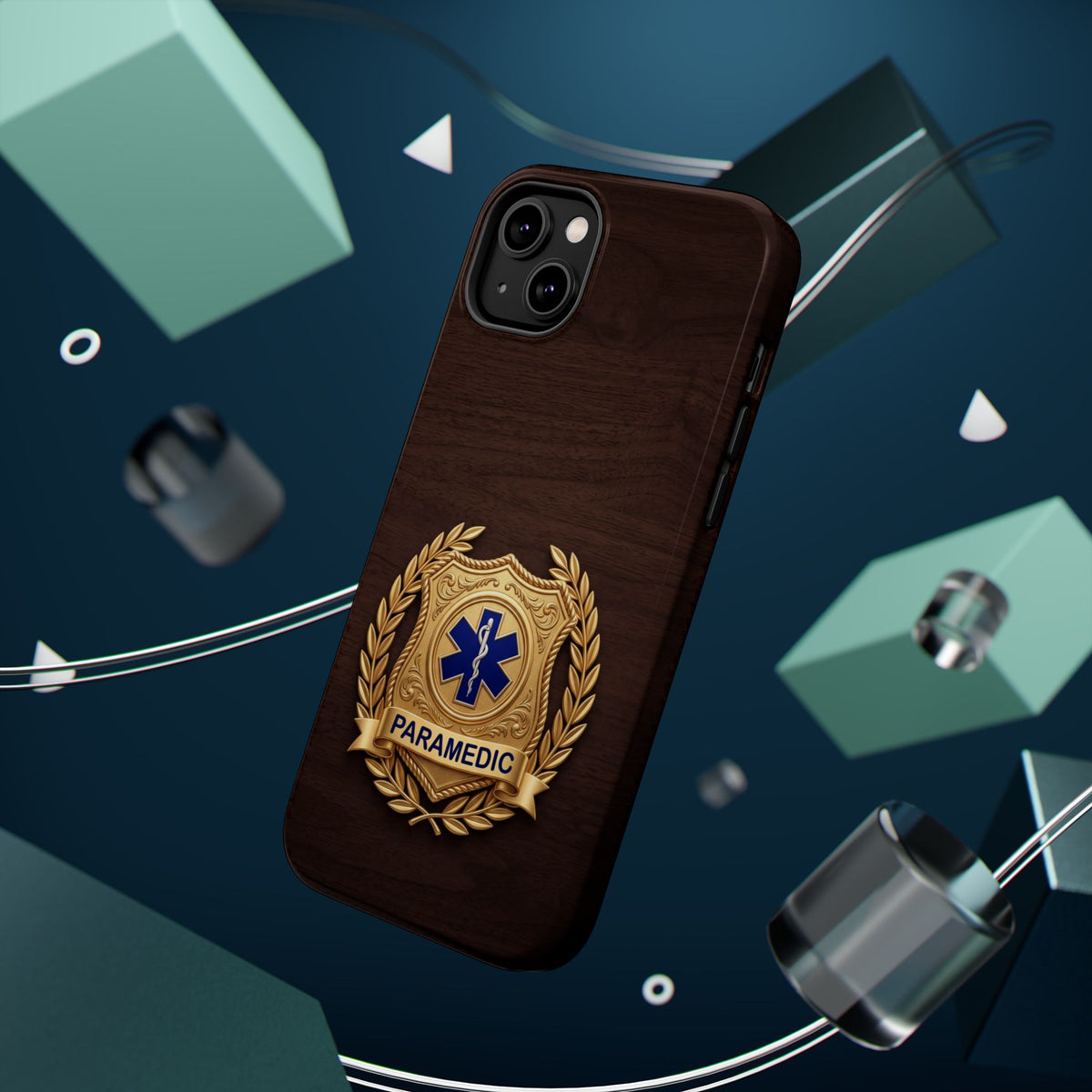 Gold Paramedic Laurel Badge Wood Phone Case — Magnetic Wireless Charging Cover