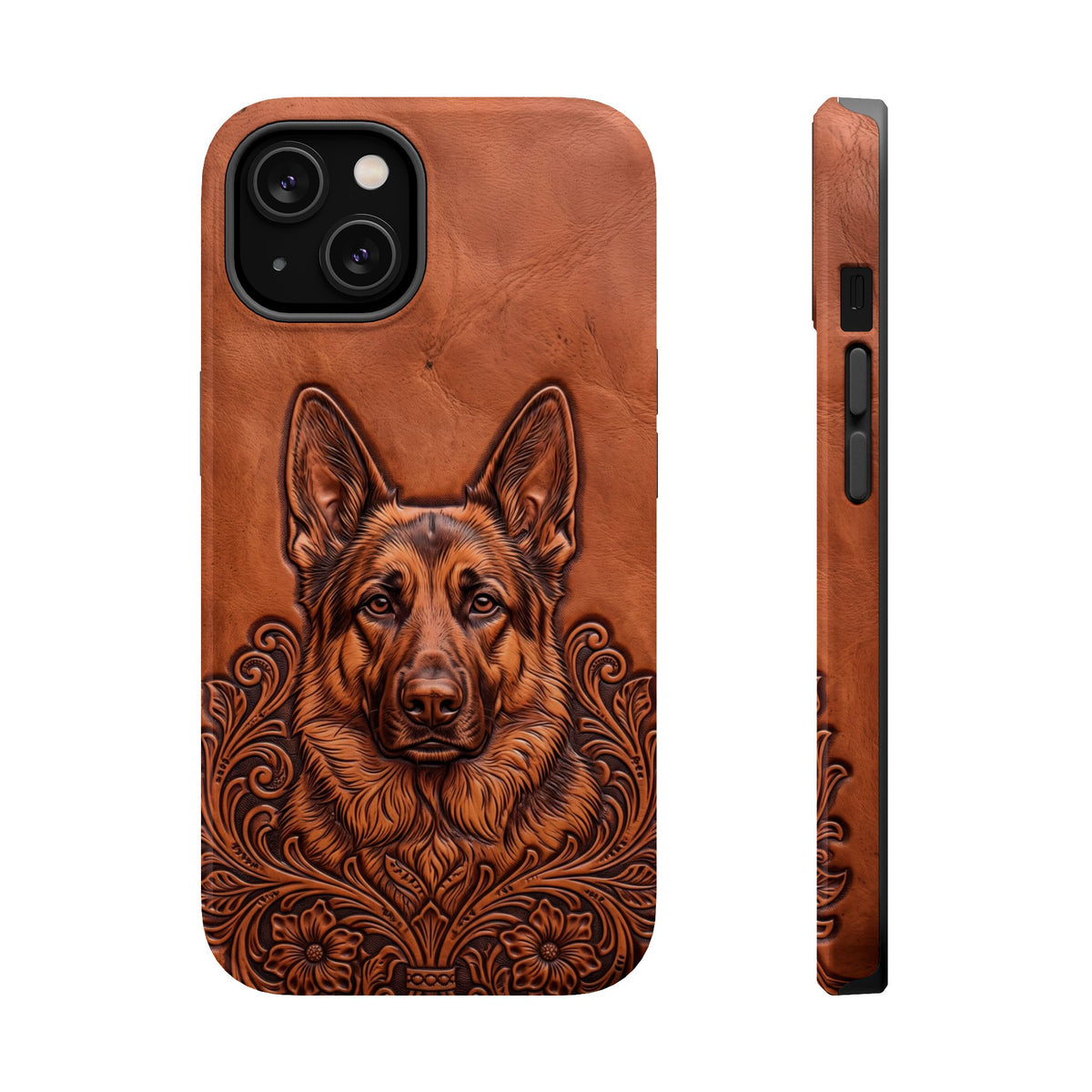 German Shepherd Phone Case | Western Tooled Art — Tough Magnetic Case with Wireless Charging