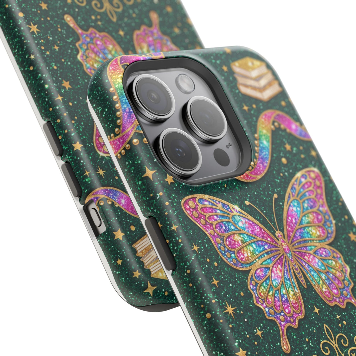 Rainbow Glitter Butterfly Personalized Teacher Phone Case — Wireless Charging Cover