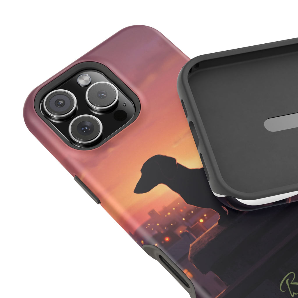 Personalized Dachshund Rooftop Sunset Phone Case — Wireless Charging Cover