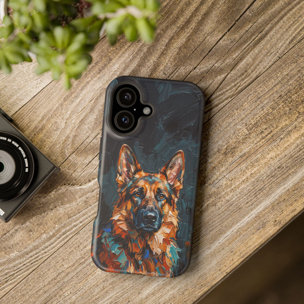 German Shepherd Phone Case | Palette Knife Painting Art — Tough Magnetic Case with Wireless Charging