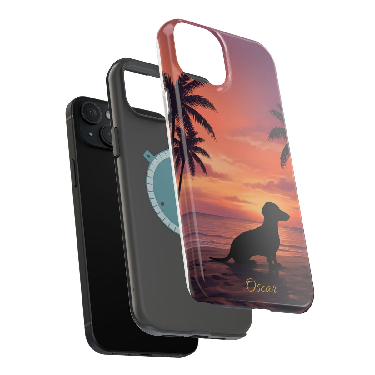 Personalized Dachshund Tropical Beach Sunset Phone Case — Wireless Charging Cover
