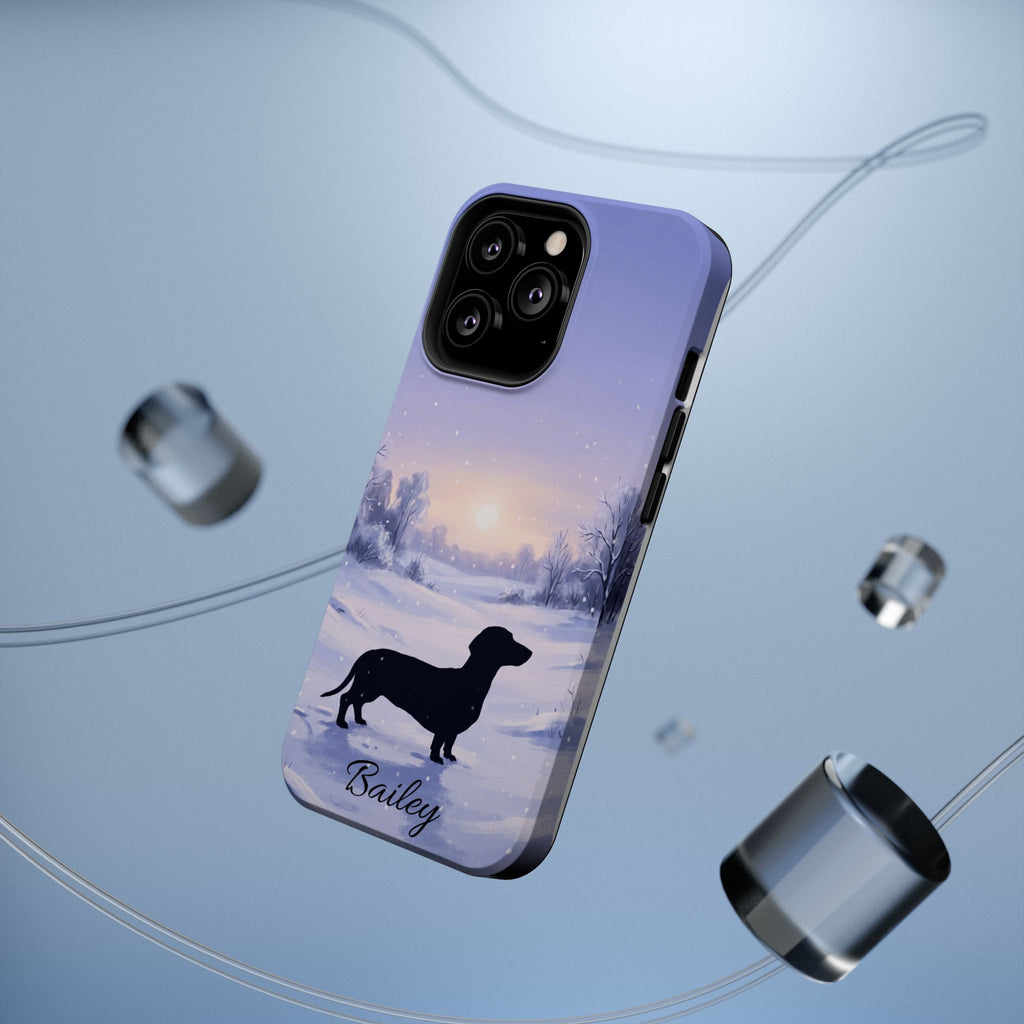 Personalized Dachshund Winter Snow Phone Case — Wireless Charging Cover