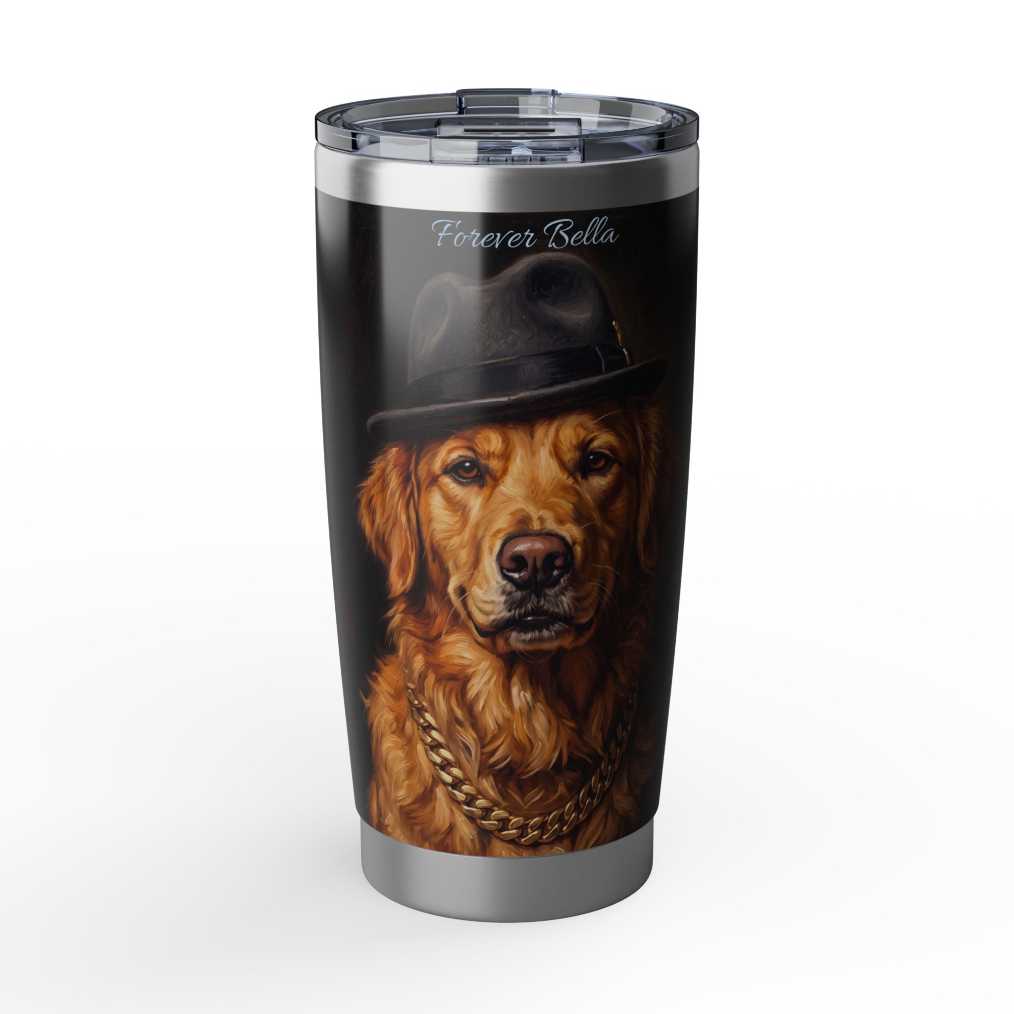 Golden Retriever Tumbler Personalized – 20 oz Stainless Steel Travel Mug with Custom Name, Gold Chain Design