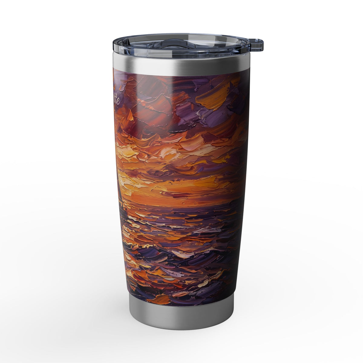 Sailing Personalized Tumbler | Palette Knife Sunset Art — 20 oz Stainless Travel Mug
