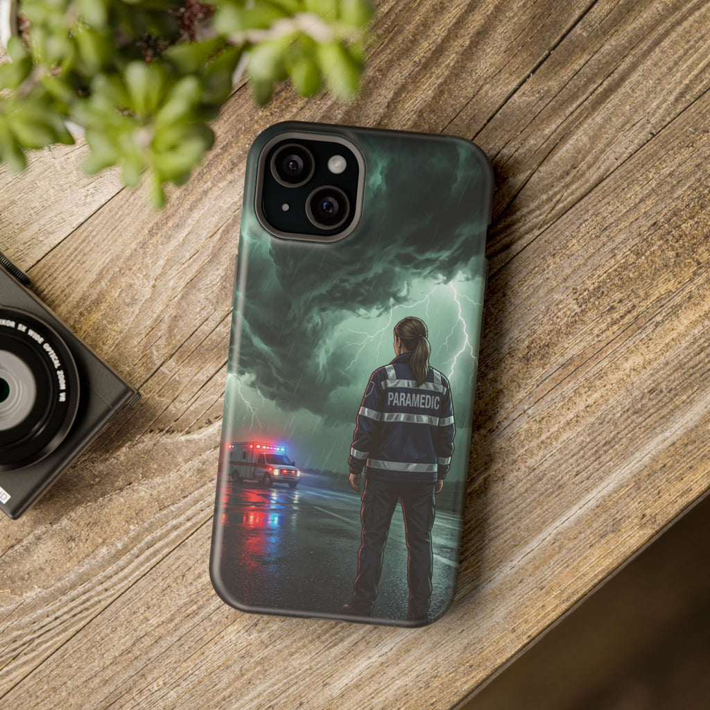 Female Paramedic Green Storm Phone Case — Magnetic Wireless Charging Cover