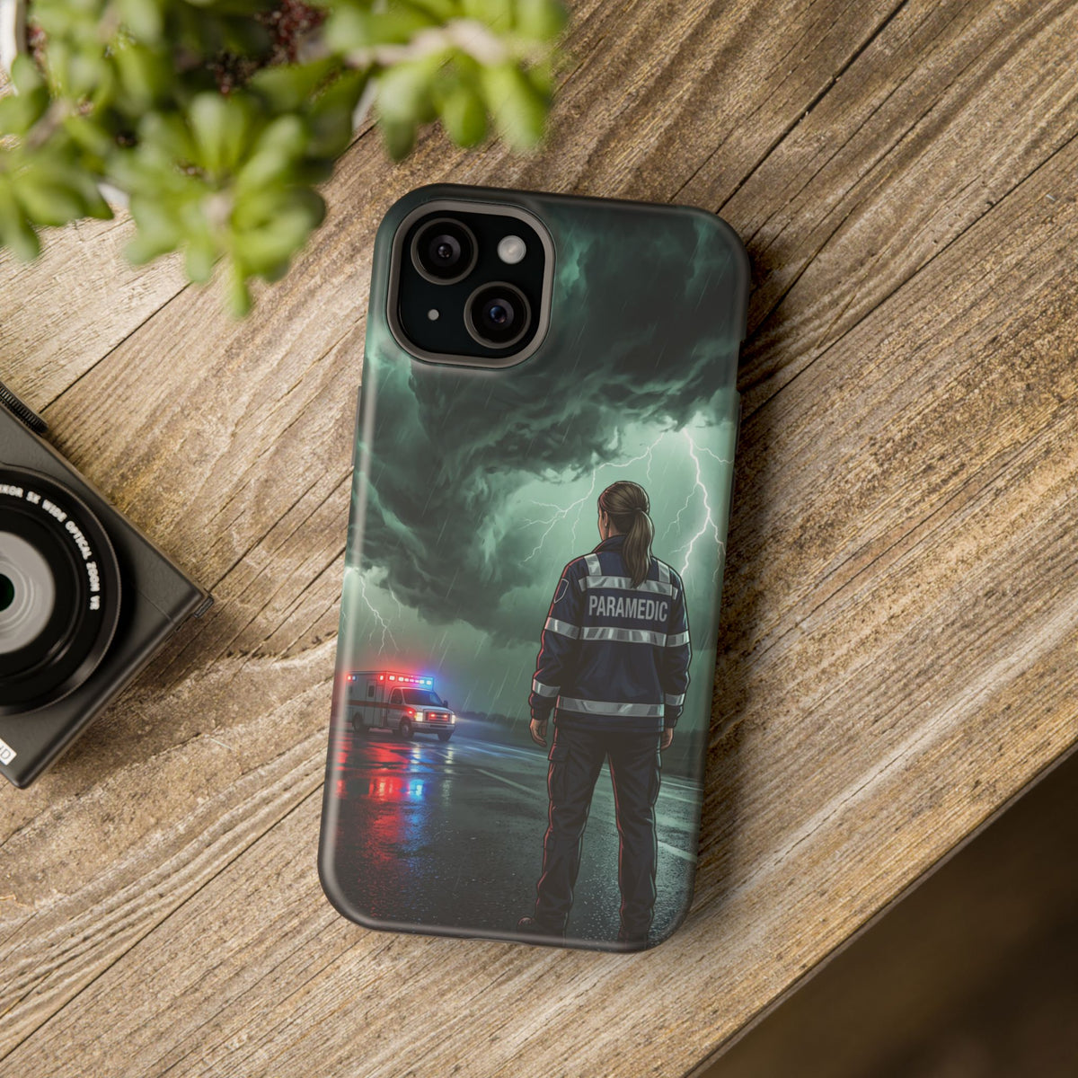 Female Paramedic Green Storm Phone Case — Magnetic Wireless Charging Cover