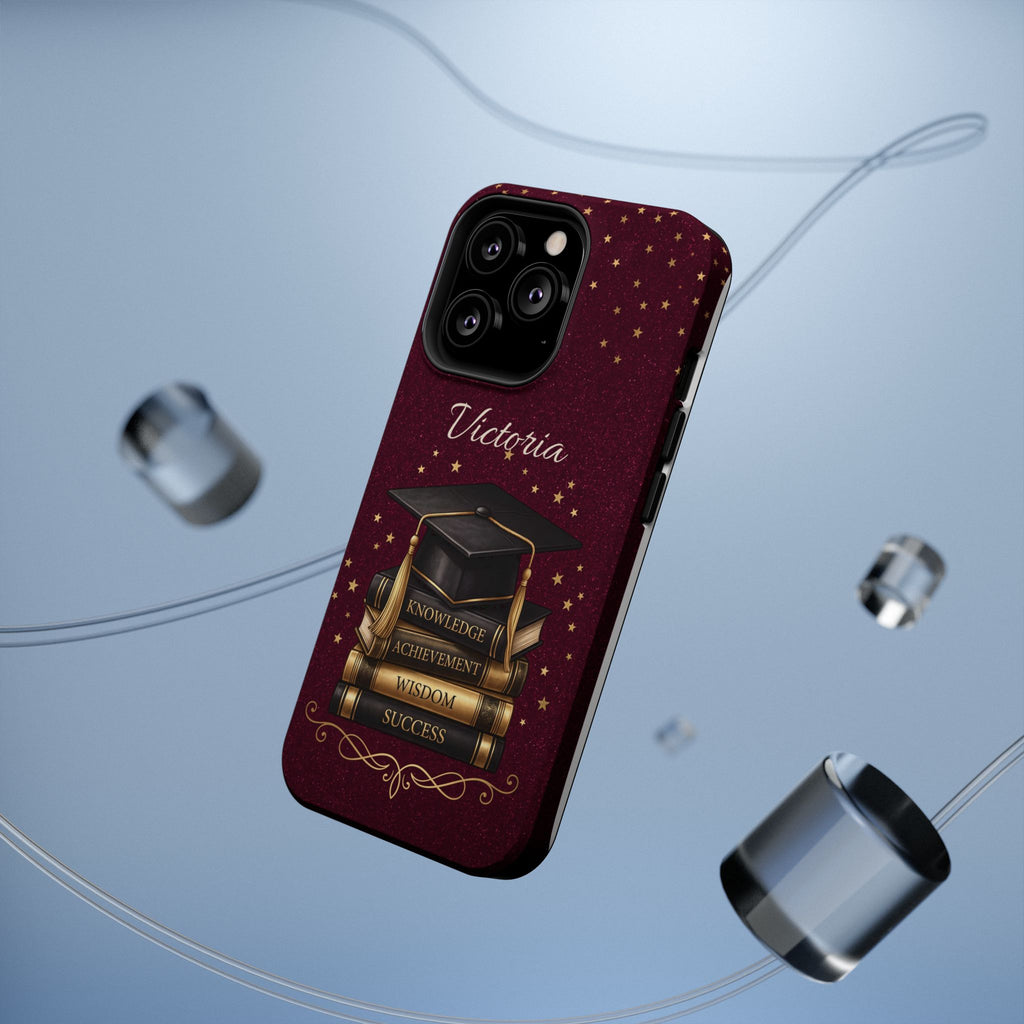 Graduation Cap & Books Personalized Teacher Phone Case — Wireless Charging Cover