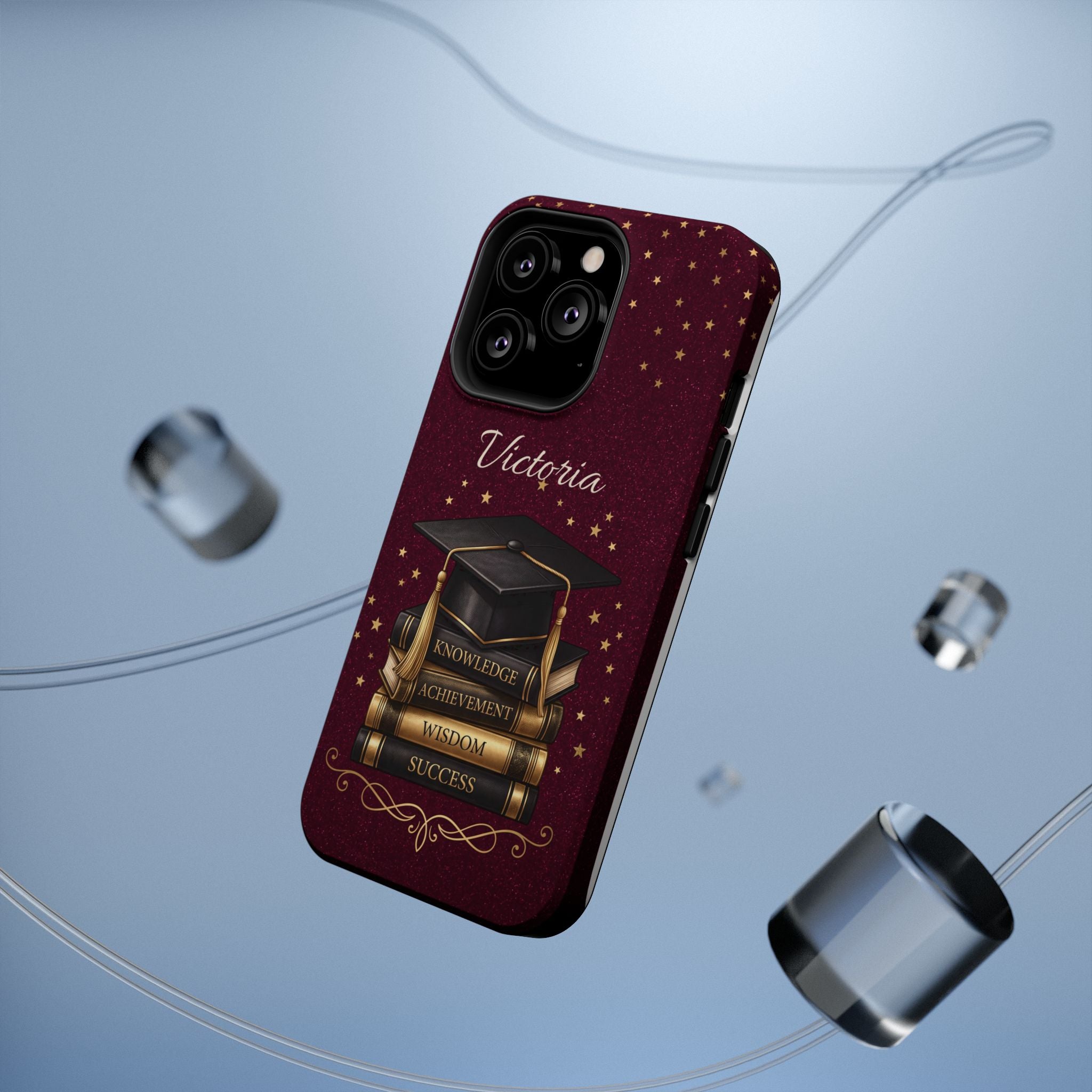 Graduation Cap & Books Personalized Teacher Phone Case — Wireless Charging Cover