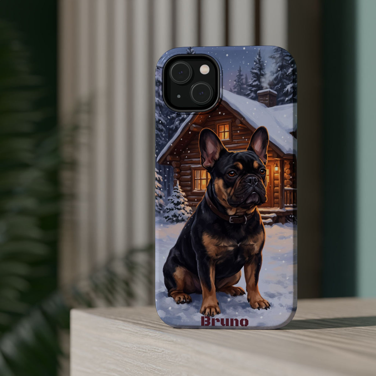 Personalized French Bulldog Cozy Cabin Phone Case — Wireless Charging Cover