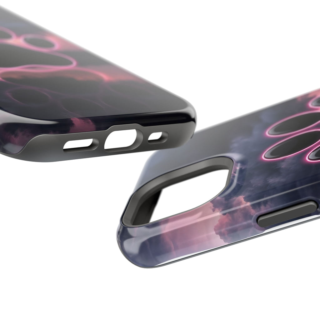 Neon Paw Print Phone Case — Impact-Resistant Wireless Charging Cover