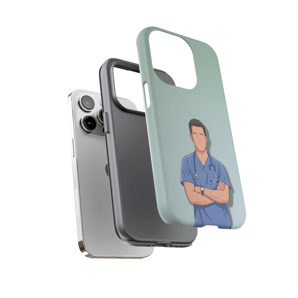 Male Nurse Phone Case | Confident Nurse in Blue Scrubs Illustration | iPhone & Samsung