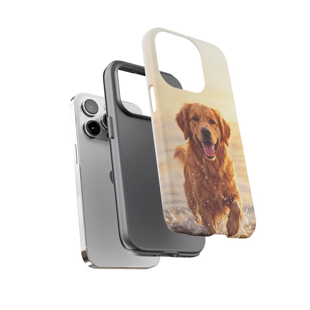Golden Retriever Splashing in Water Phone Case | Joyful Dog at Golden Hour | iPhone & Samsung