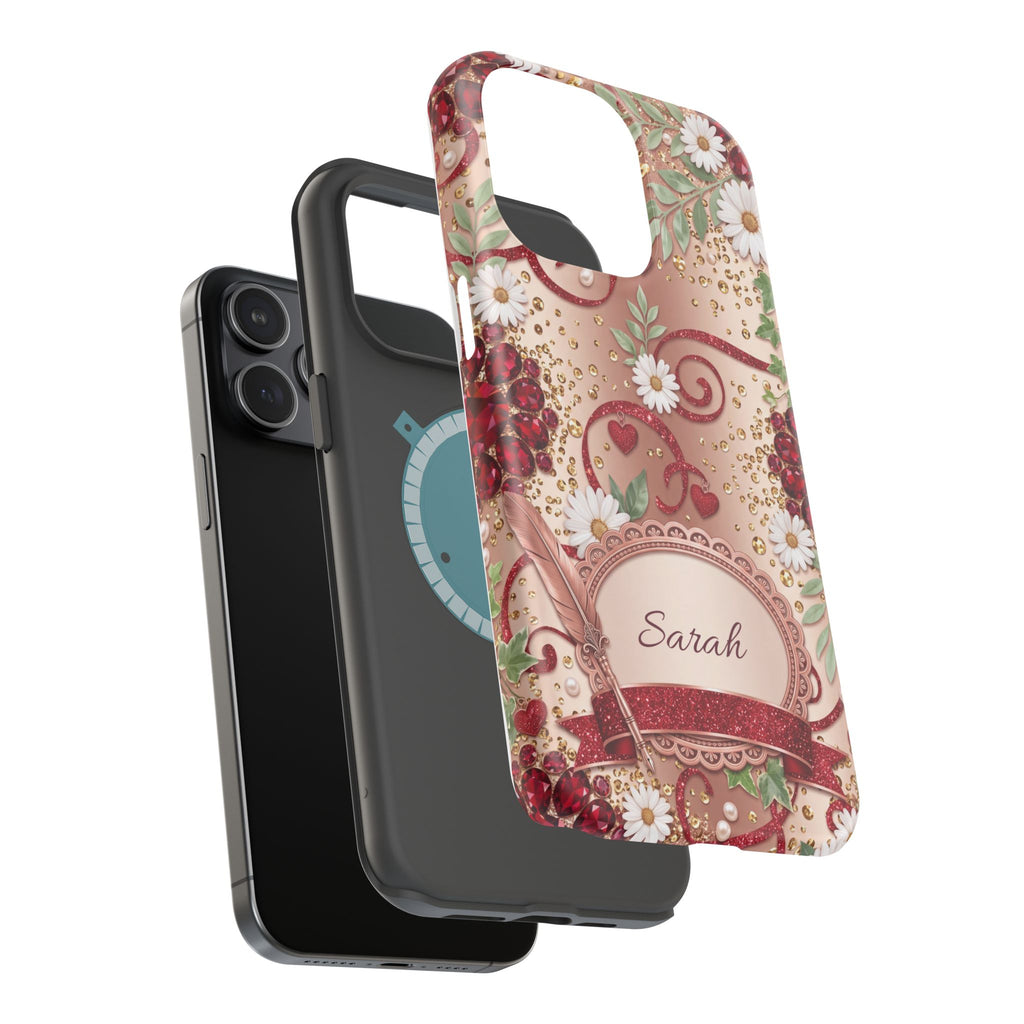 Personalized Vintage Floral Teacher Phone Case — Wireless Charging Cover