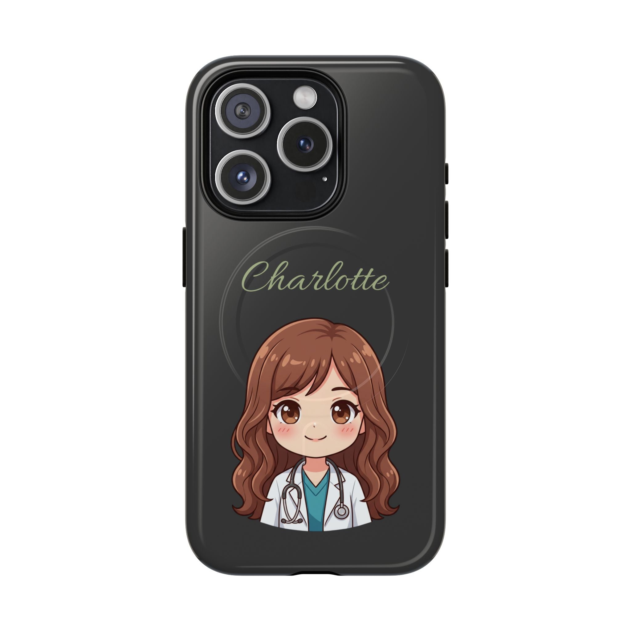 Personalized Tough Magnetic Phone Case | With Custom Name – Cute Illustrated Nurse Character Case for iPhones