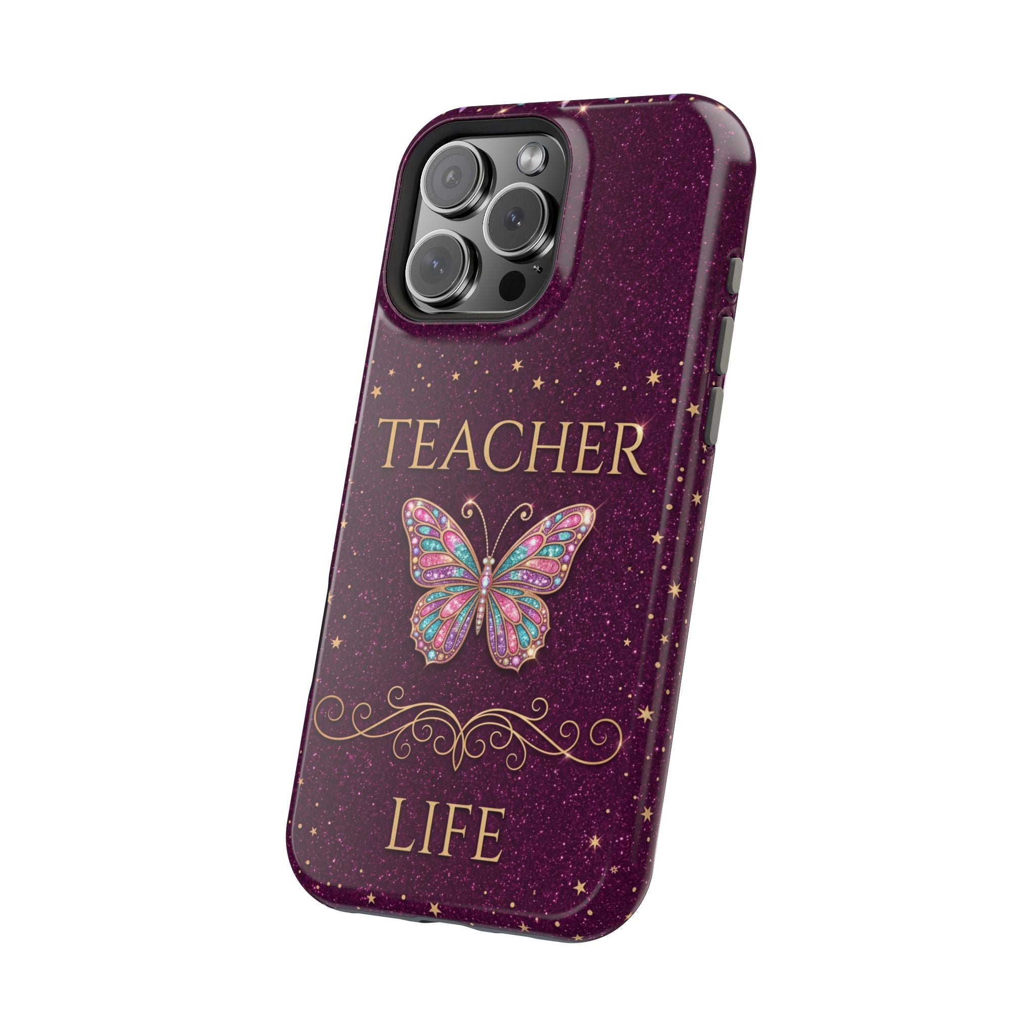 Teacher Life Glitter Butterfly Phone Case — Wireless Charging Cover