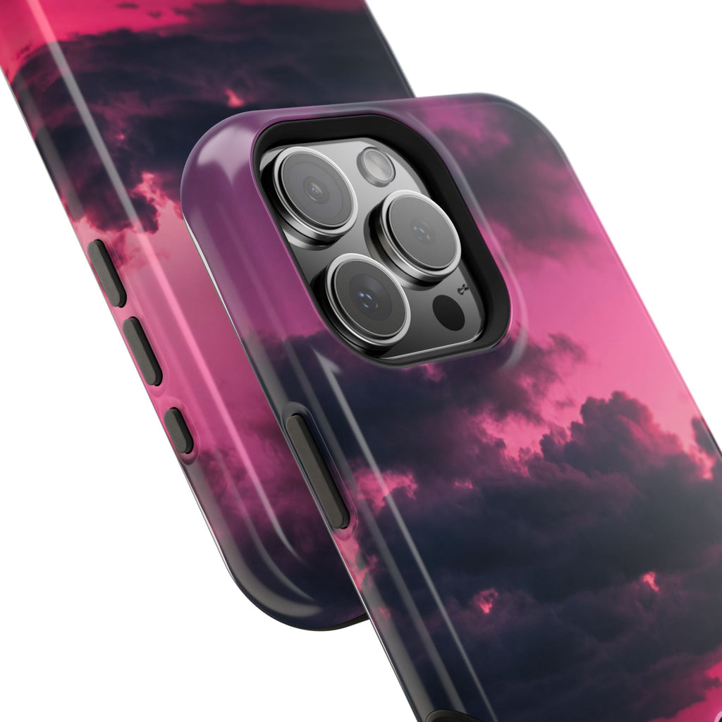 iPhone & Samsung Magnetic Impact-Resistant Phone Case — Pink Twilight Cloud with Paw Print