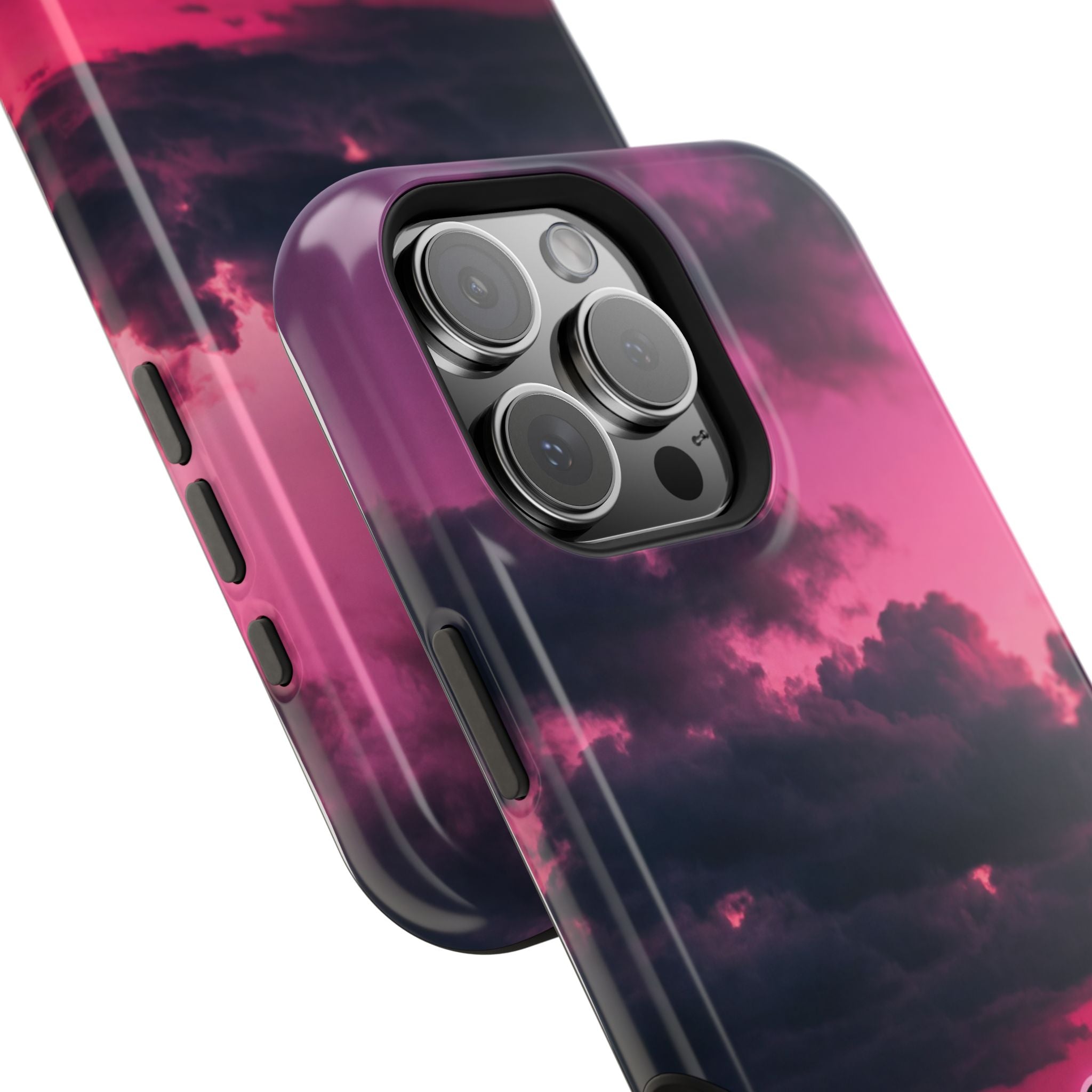 iPhone & Samsung Magnetic Impact-Resistant Phone Case — Pink Twilight Cloud with Paw Print