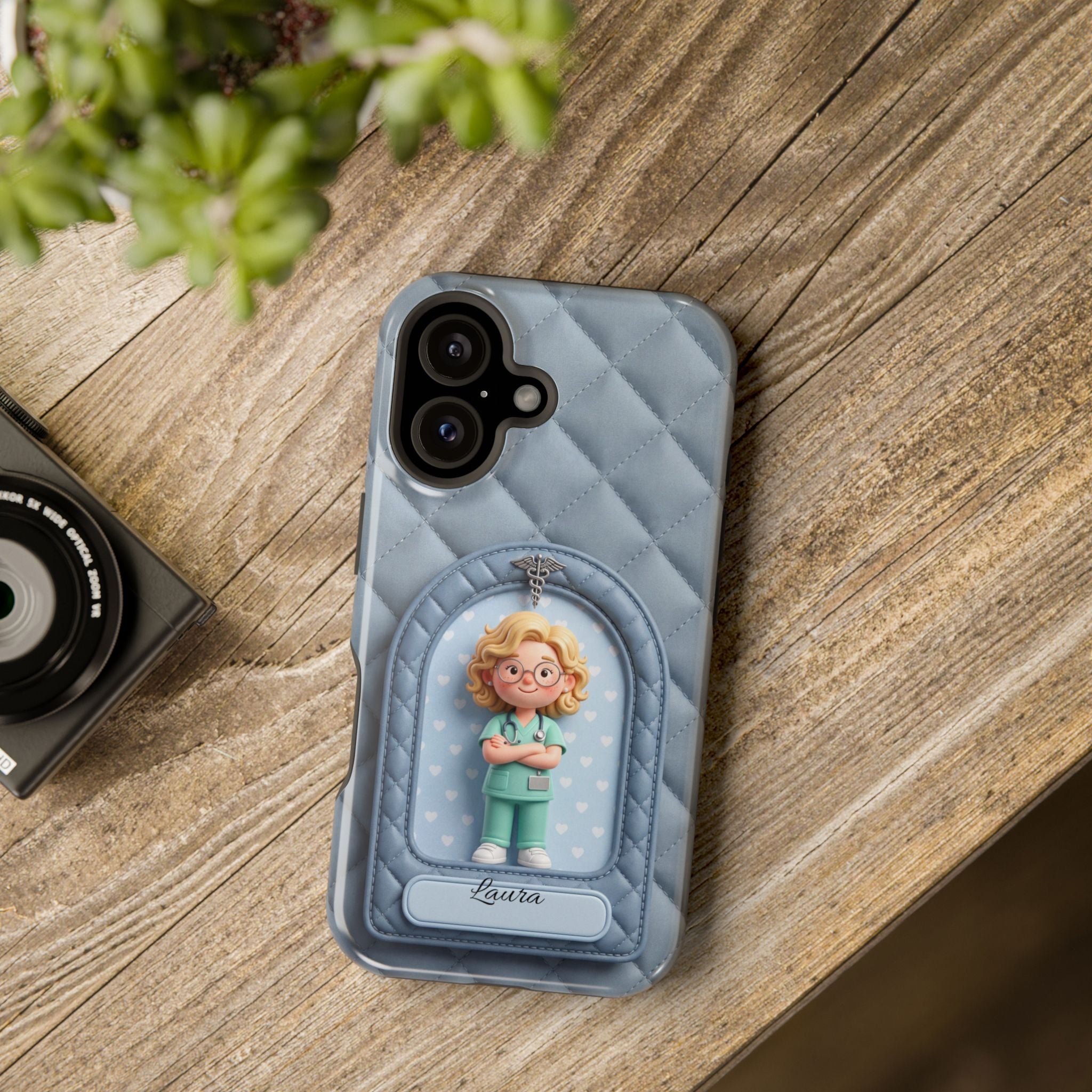 Personalized Quilted Nurse Phone Case — Wireless Charging Cover