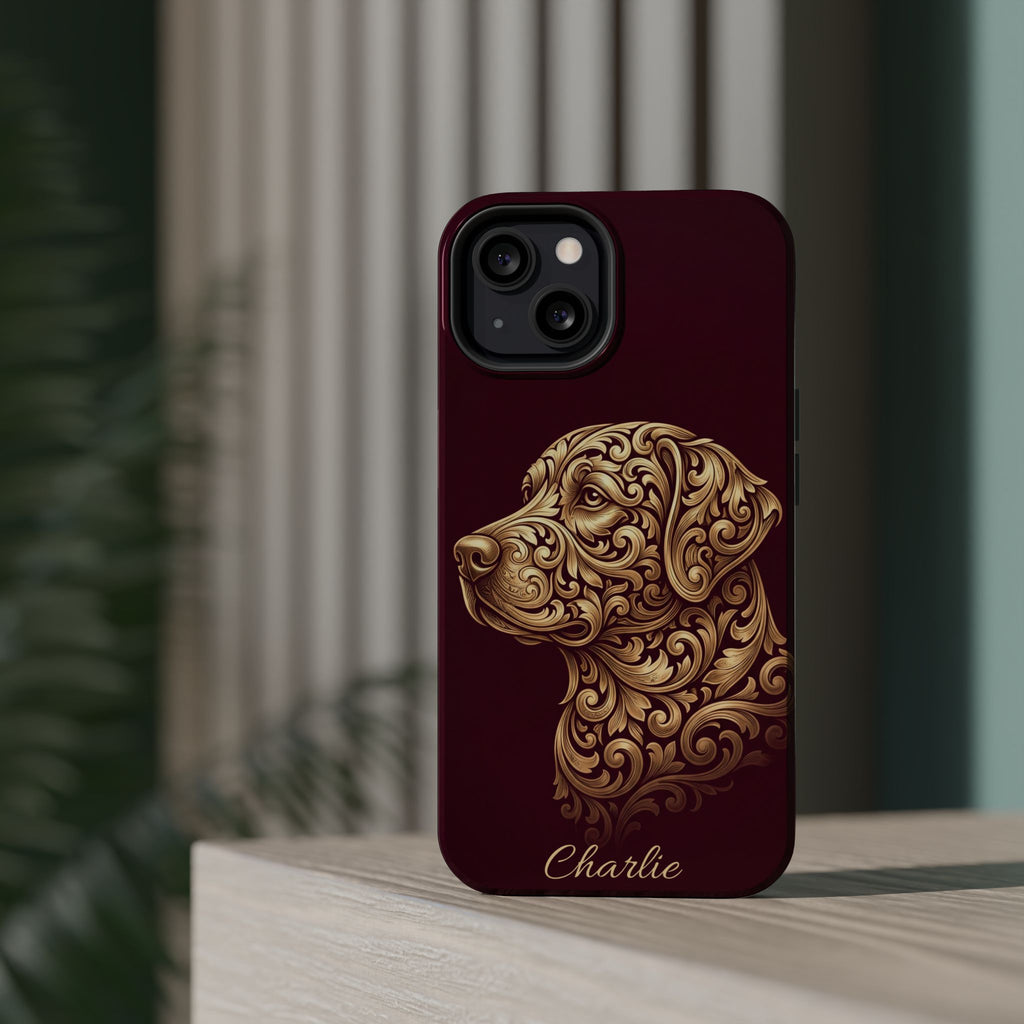 Personalized Gold Filigree Labrador Phone Case — Tough Magnetic Case with Wireless Charging