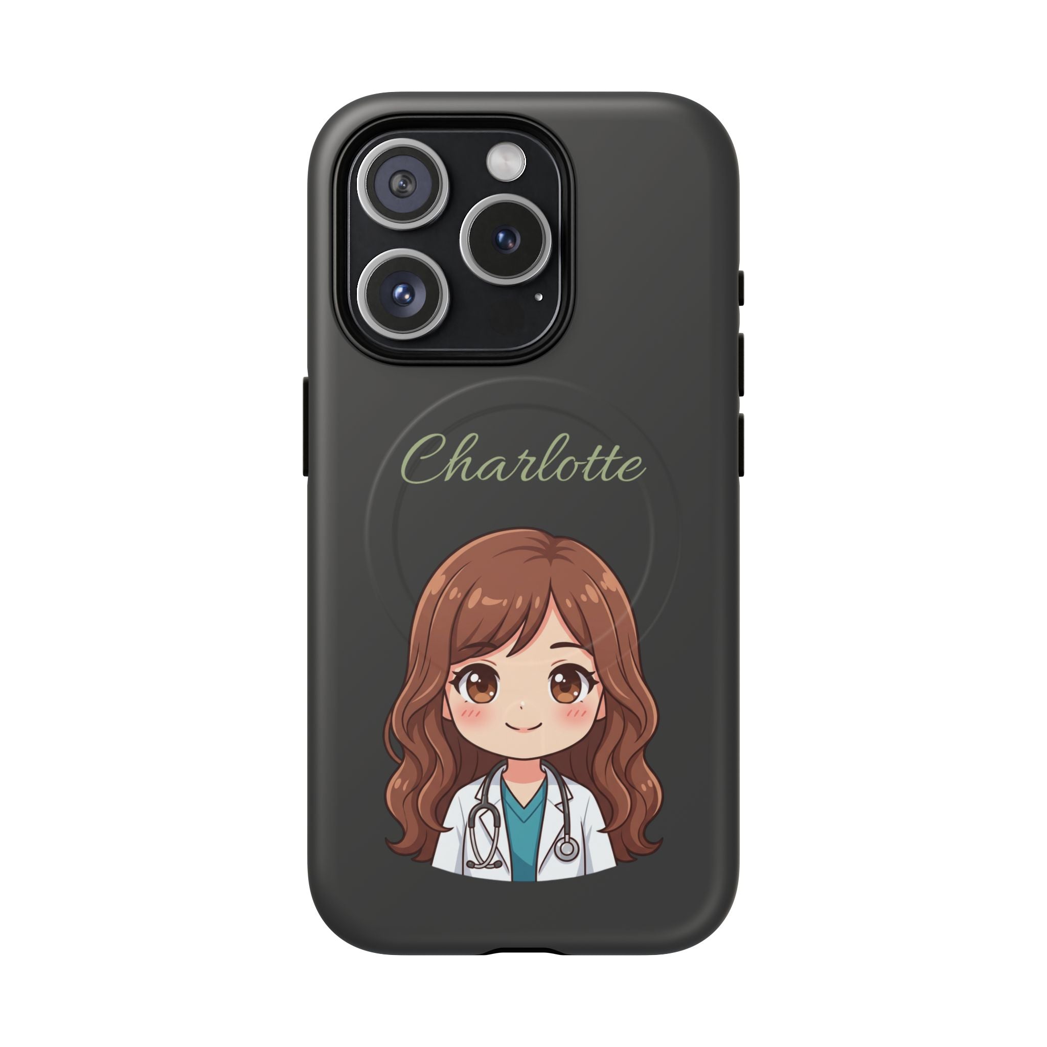 Personalized Tough Magnetic Phone Case | With Custom Name – Cute Illustrated Nurse Character Case for iPhones