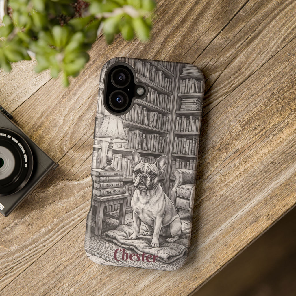 Personalized French Bulldog Library Study Phone Case — Wireless Charging Cover