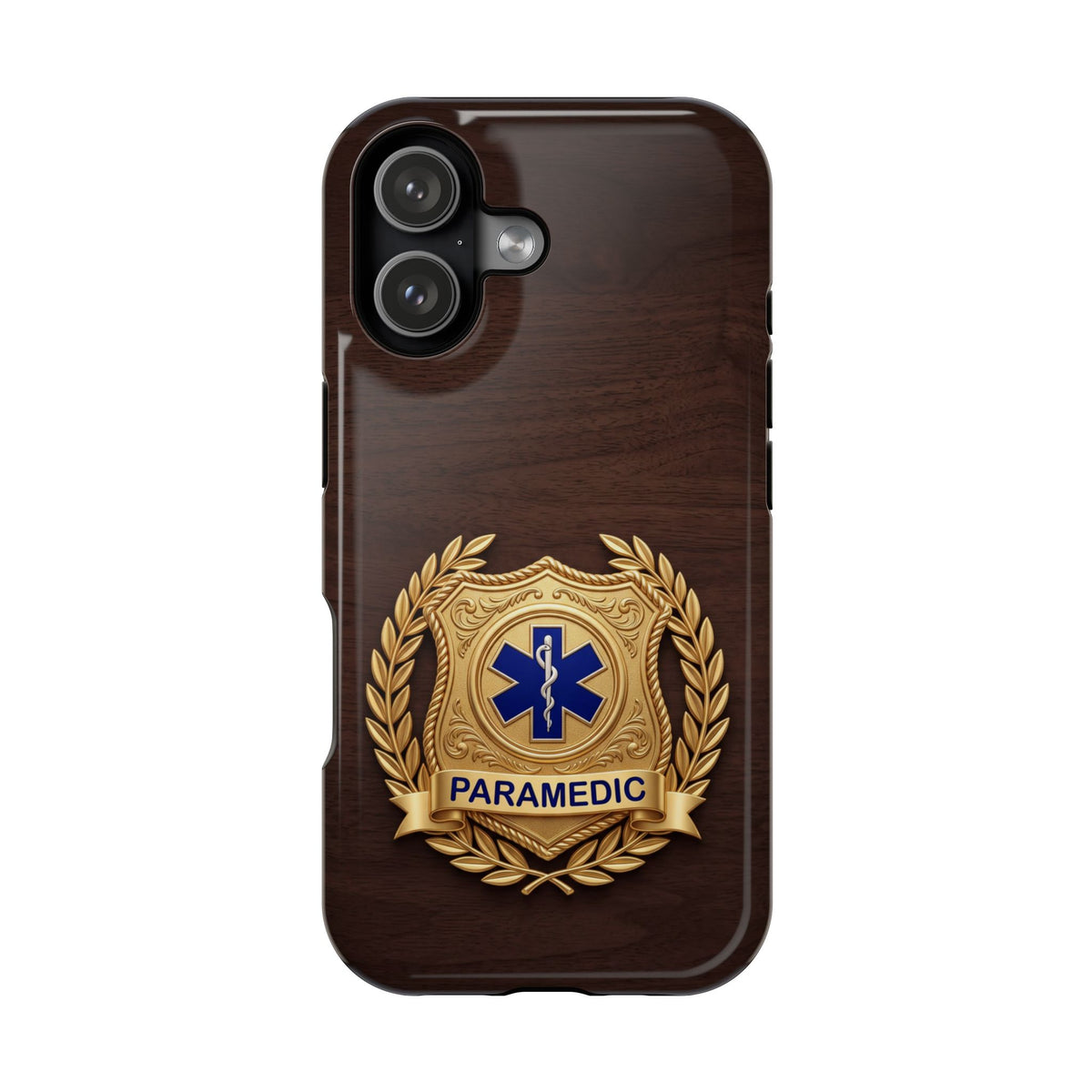 Gold Paramedic Laurel Badge Wood Phone Case — Magnetic Wireless Charging Cover