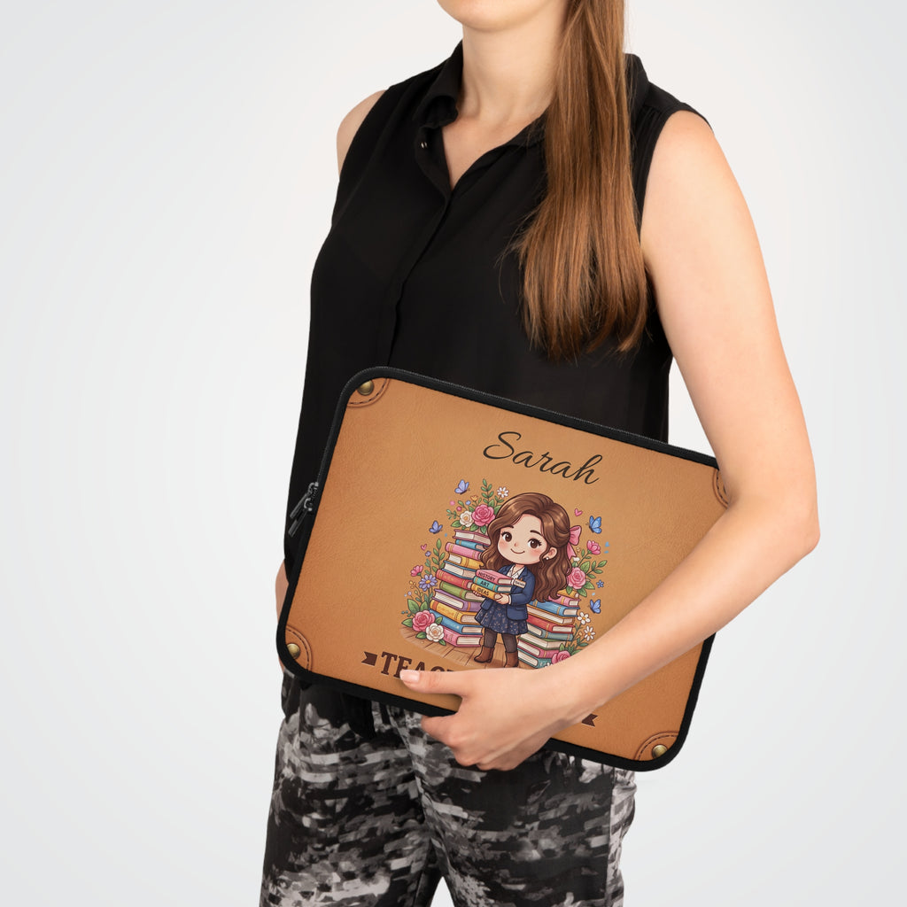 Personalized Teacher Laptop Sleeve | Custom Name Gift | Leather-Look Book Lover Case | Teacher Appreciation Gift