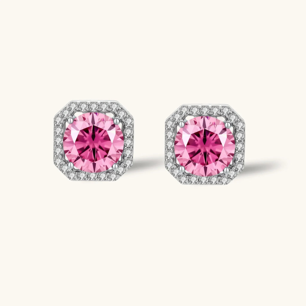Blush Halo Moissanite Stud Earrings