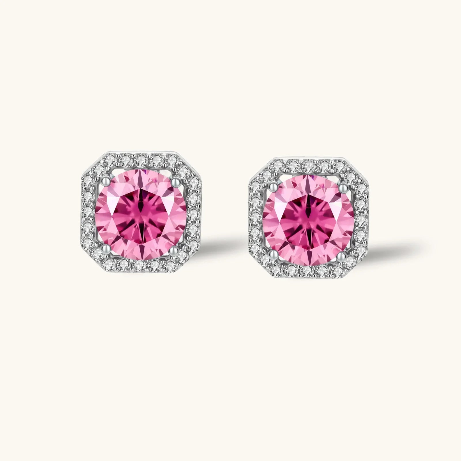 Blush Halo Moissanite Stud Earrings