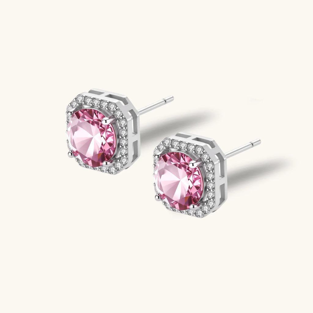 Blush Halo Moissanite Stud Earrings