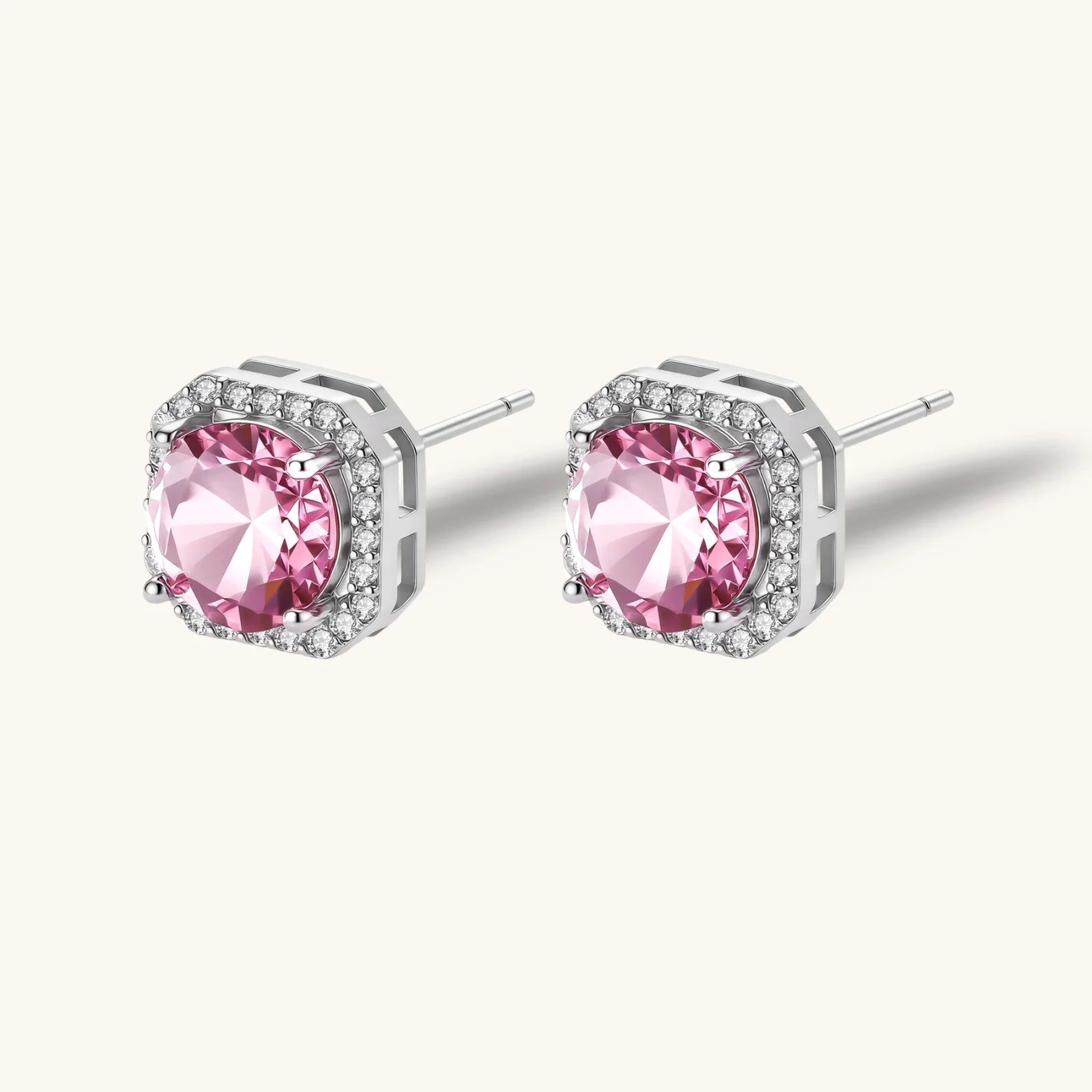 Blush Halo Moissanite Stud Earrings