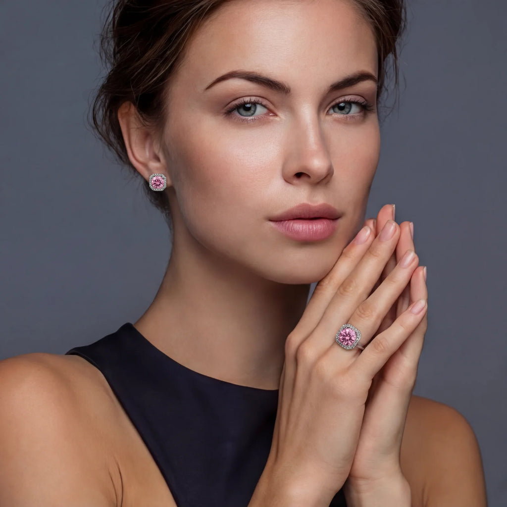 Blush Halo Moissanite Stud Earrings