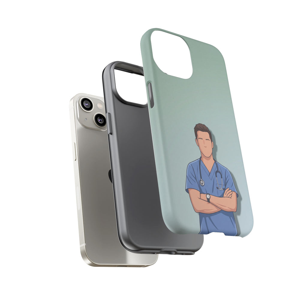 Male Nurse Phone Case | Confident Nurse in Blue Scrubs Illustration | iPhone & Samsung