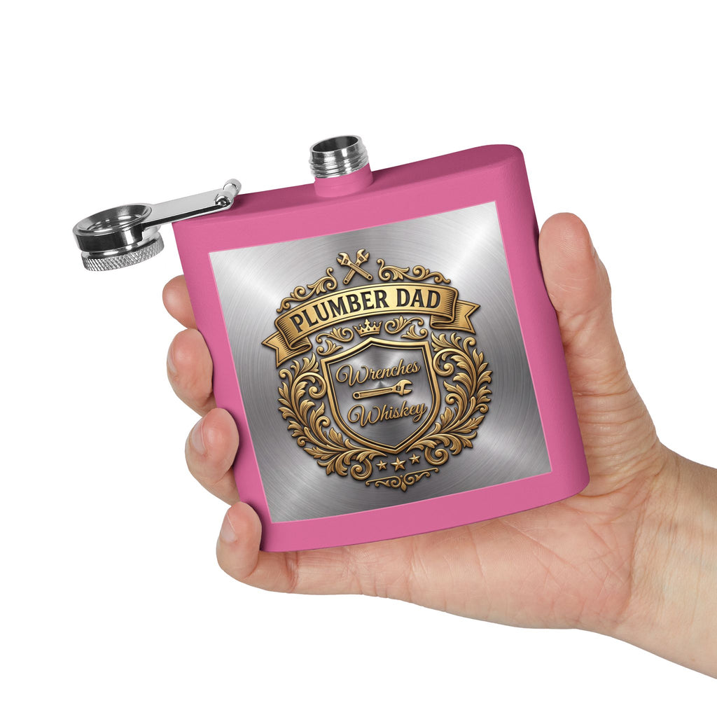 Flask — "Plumber Dad: Wrenches & Whiskey" 6oz Stainless Steel Hip Flask