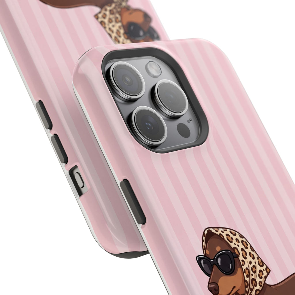 Preppy Dachshund Phone Case — Impact-Resistant Wireless Charging Cover