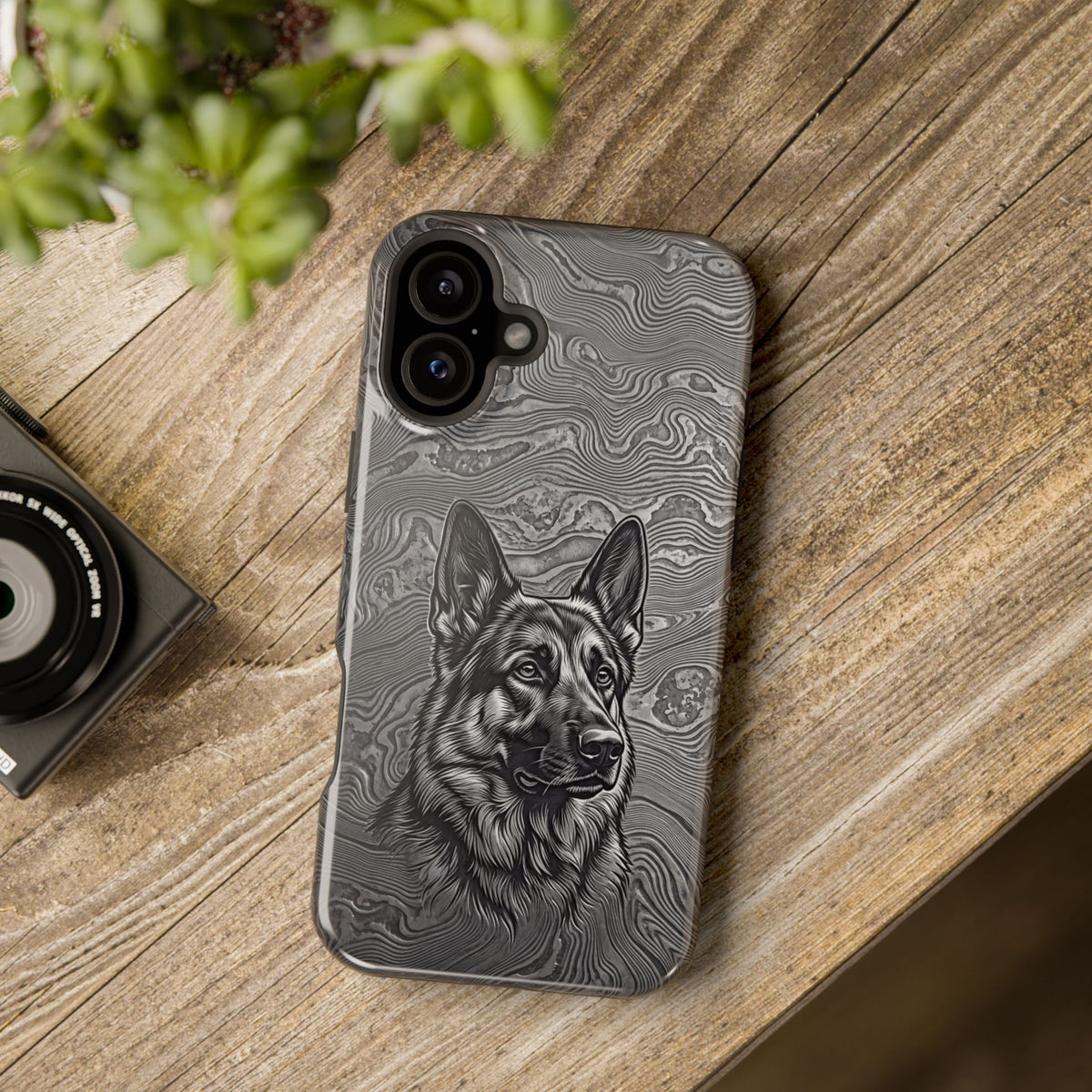 German Shepherd Phone Case | Damascus Art — Tough Magnetic Case with Wireless Charging