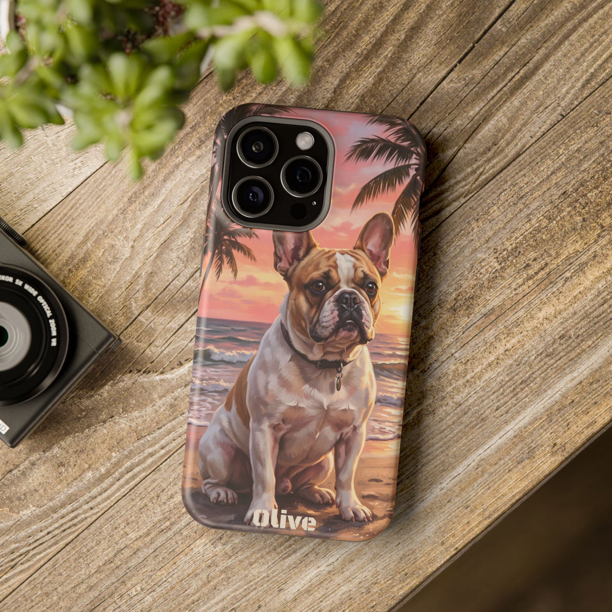 Personalized French Bulldog Beach Portrait Phone Case — Wireless Charging Cover