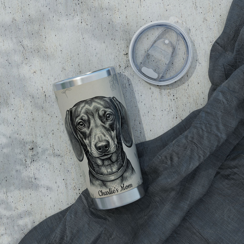 Dachshund Tumbler Personalized – 20 oz Stainless Steel Travel Mug with Custom Name, Vintage Engraving Design
