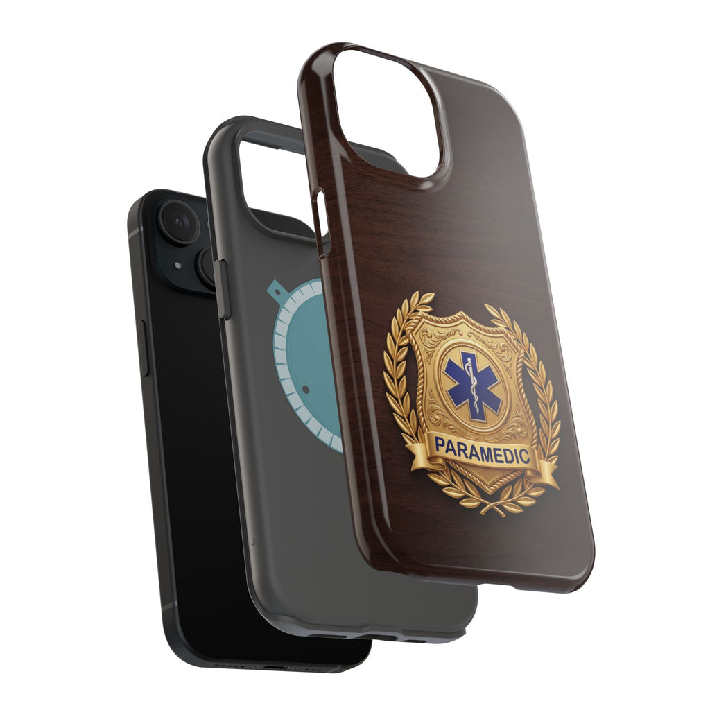Gold Paramedic Laurel Badge Wood Phone Case — Magnetic Wireless Charging Cover