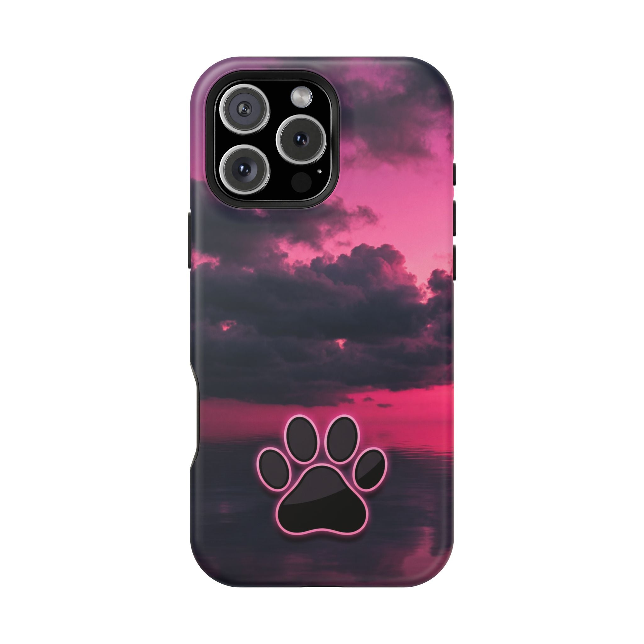 Pink Sky Paw Print Phone Case — Impact-Resistant Wireless Charging Cover