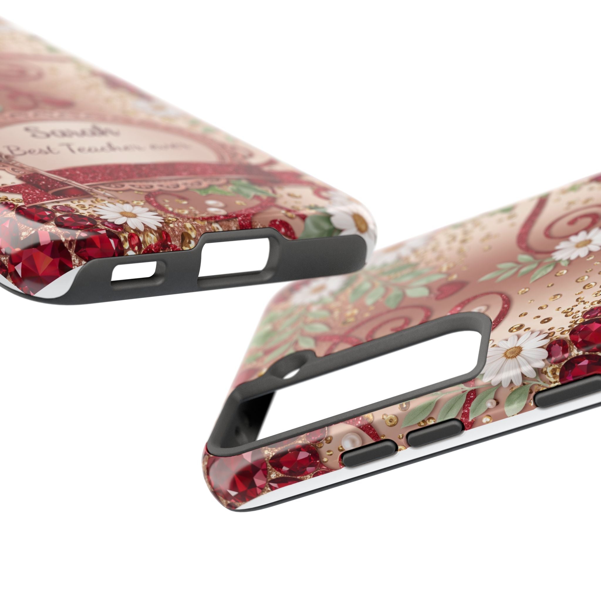 Personalized Teacher Phone Case — Custom Name and Message - Floral Jeweled Design