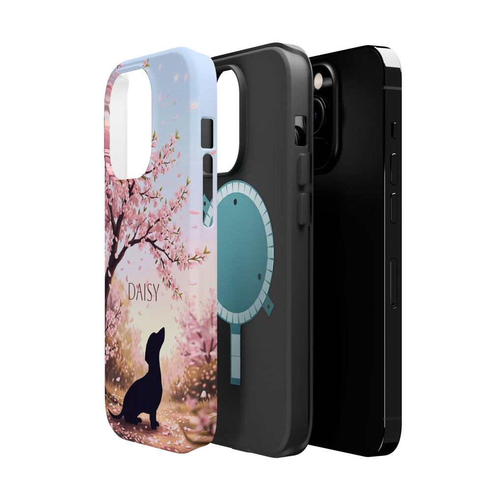Personalized Dachshund Cherry Blossom Phone Case — Wireless Charging Cover