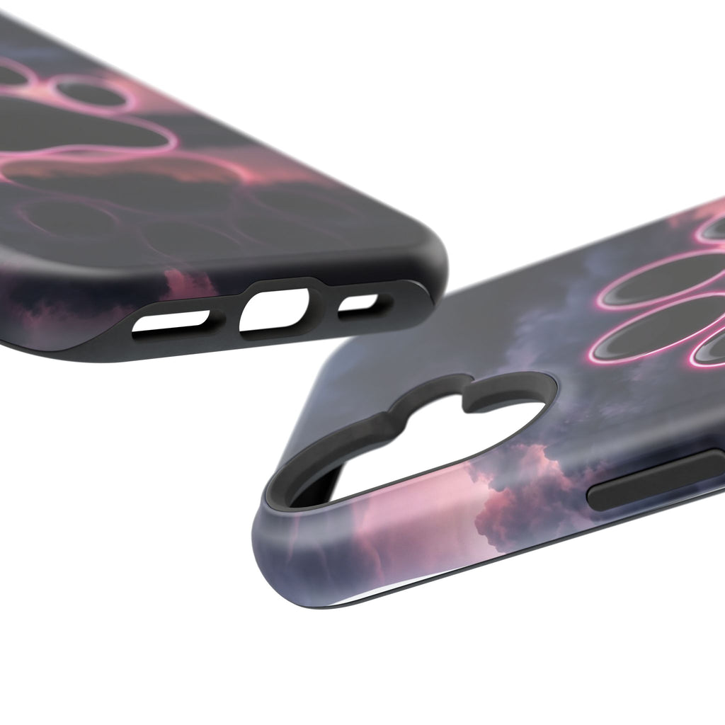 Neon Paw Print Phone Case — Impact-Resistant Wireless Charging Cover