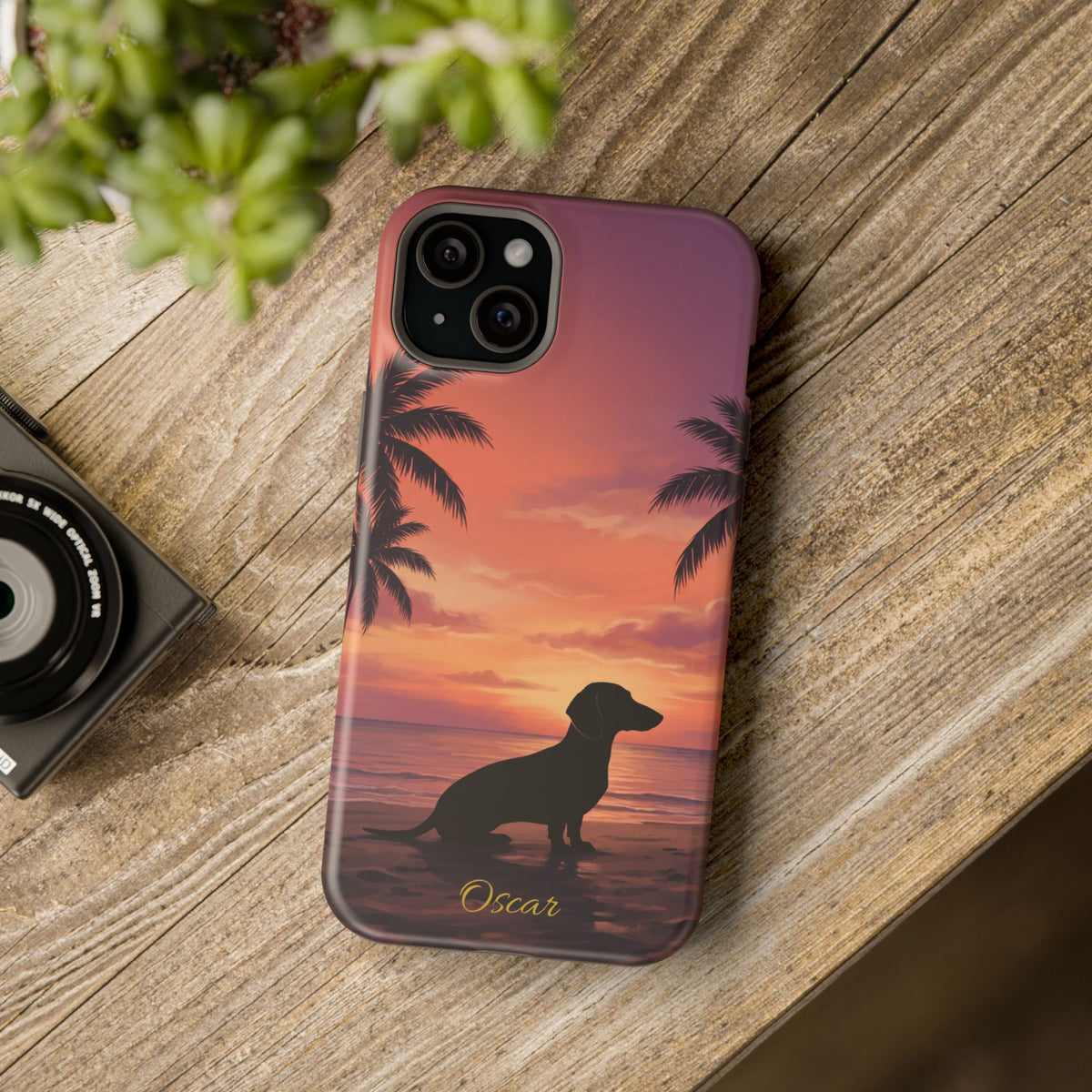 Personalized Dachshund Tropical Beach Sunset Phone Case — Wireless Charging Cover