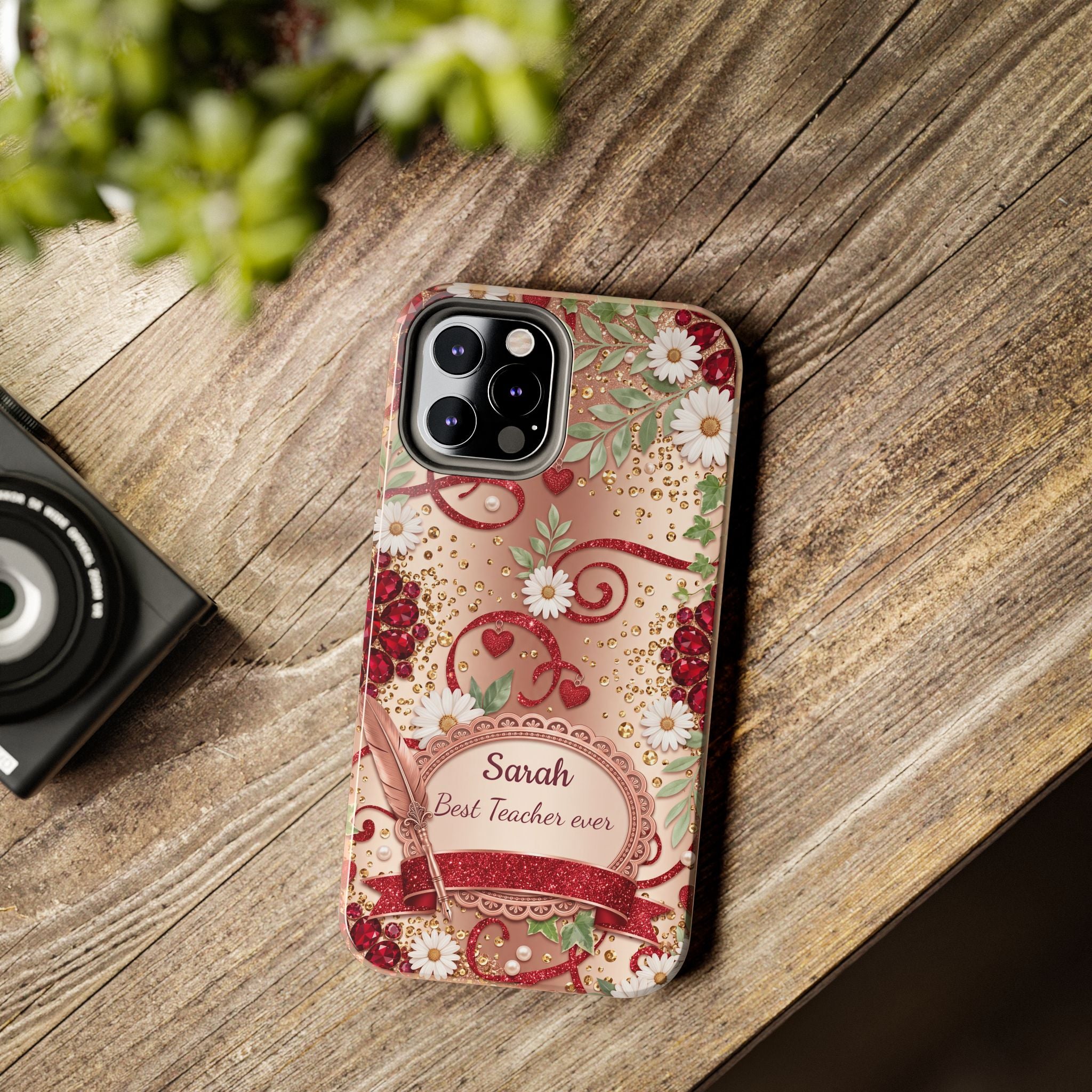 Personalized Teacher Phone Case — Custom Name and Message - Floral Jeweled Design