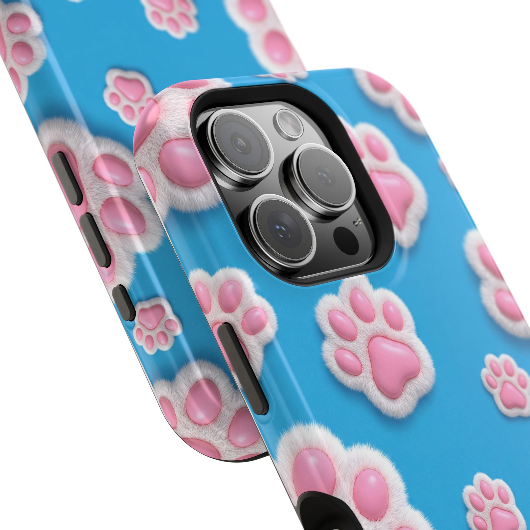 Fluffy Paw Print Phone Case | Cute 3D Pink Paw Pattern Case for Dog & Cat Lovers | iPhone & Samsung